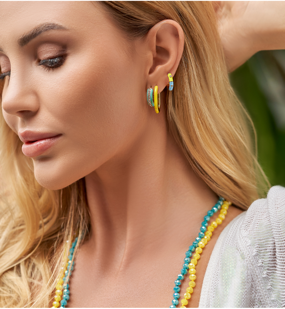 Kolczyki emaliowane żółto niebieskie Summer Beach KSH0010