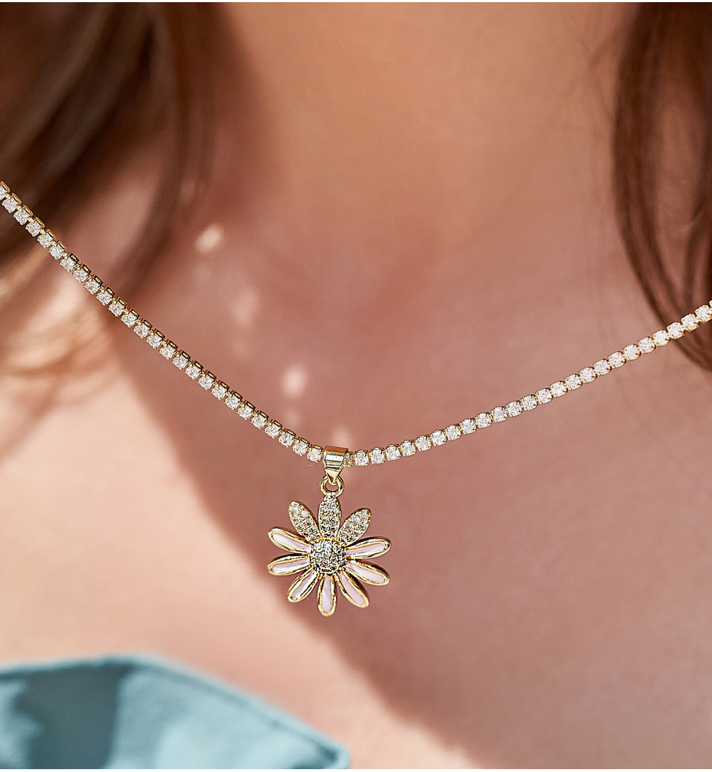 Naszyjnik z różowym kwiatuszkami Fleur Rose NS0219