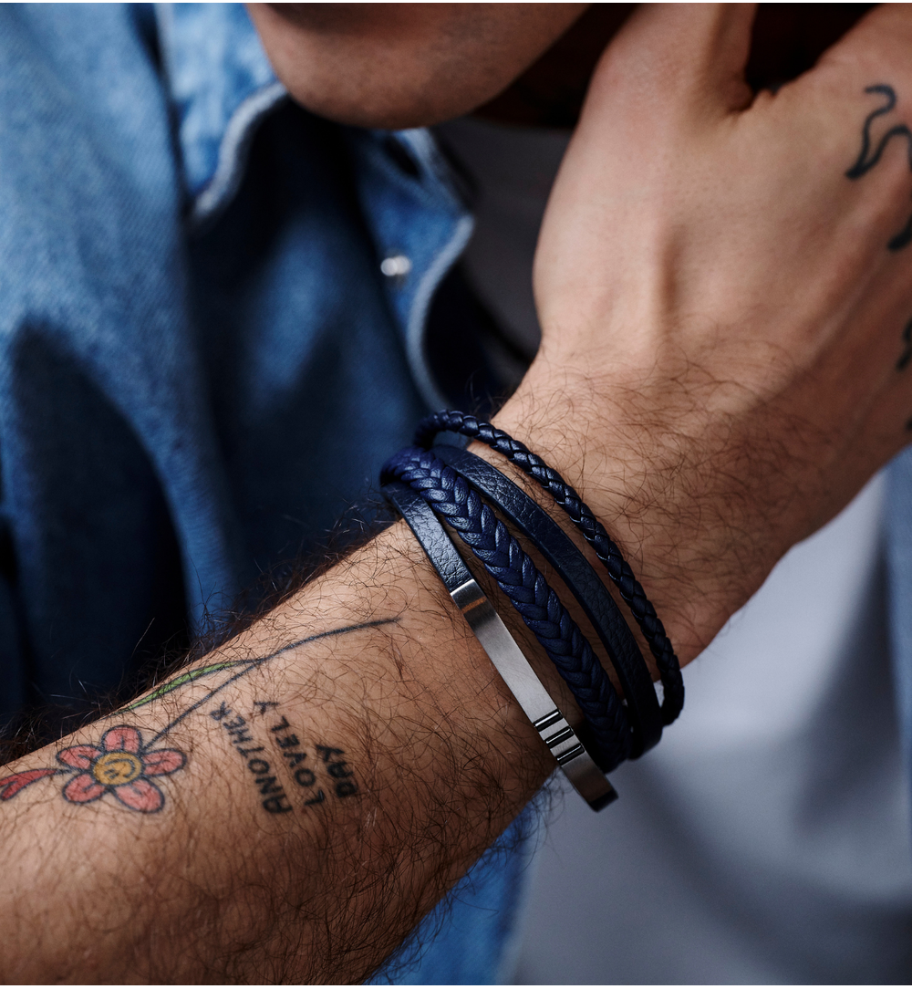 Bransoletka męska skórzana granatowa Esaú BMITC0742