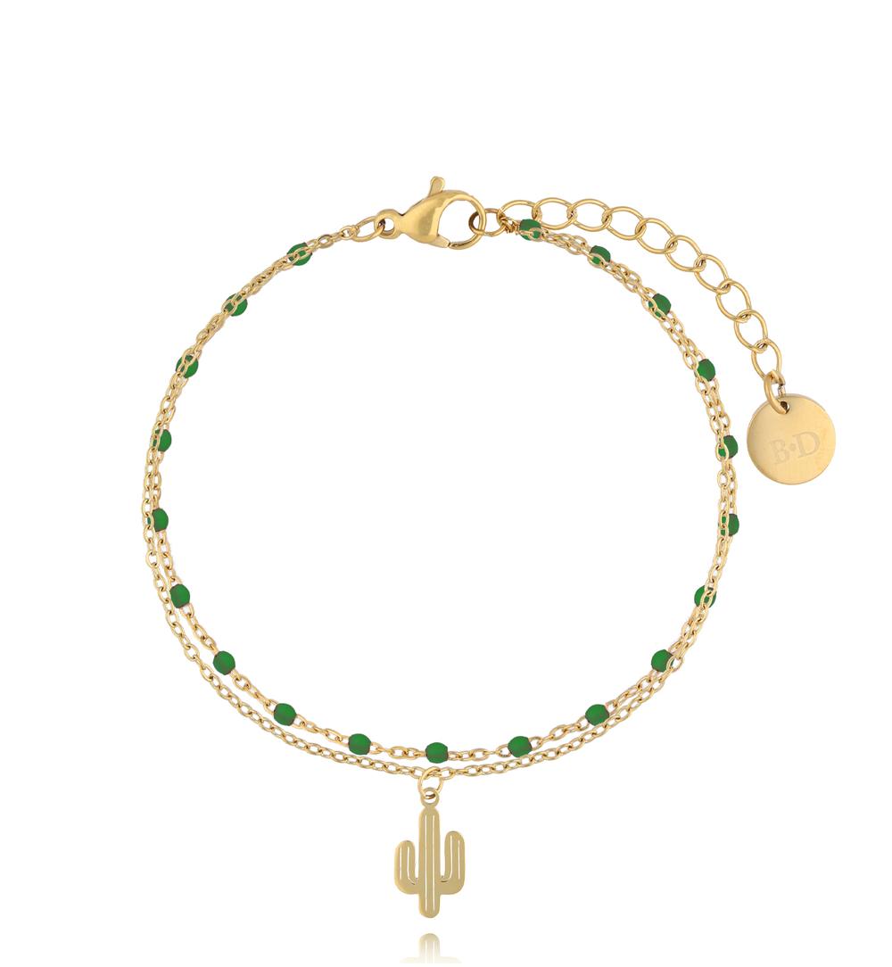 Bransoletka z zielonymi koralikami i zawieszką kaktusa BSC2394