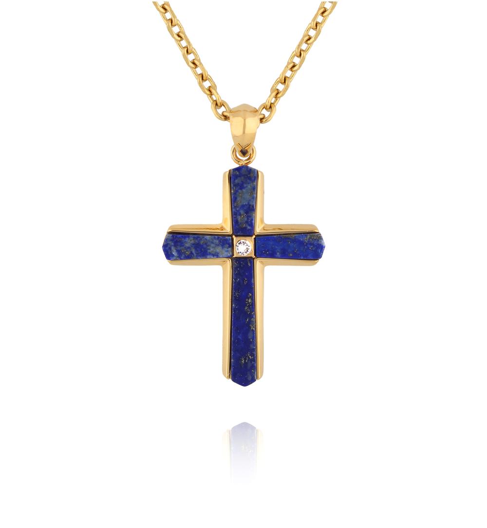 Naszyjnik z krzyżem i lapisem lazuli NMITC0199