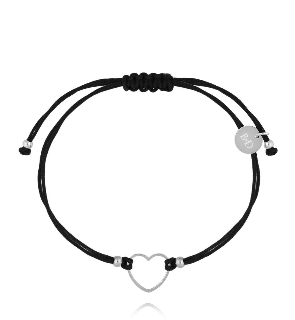 Bransoletka czarna ze srebrnym sercem BGL1096