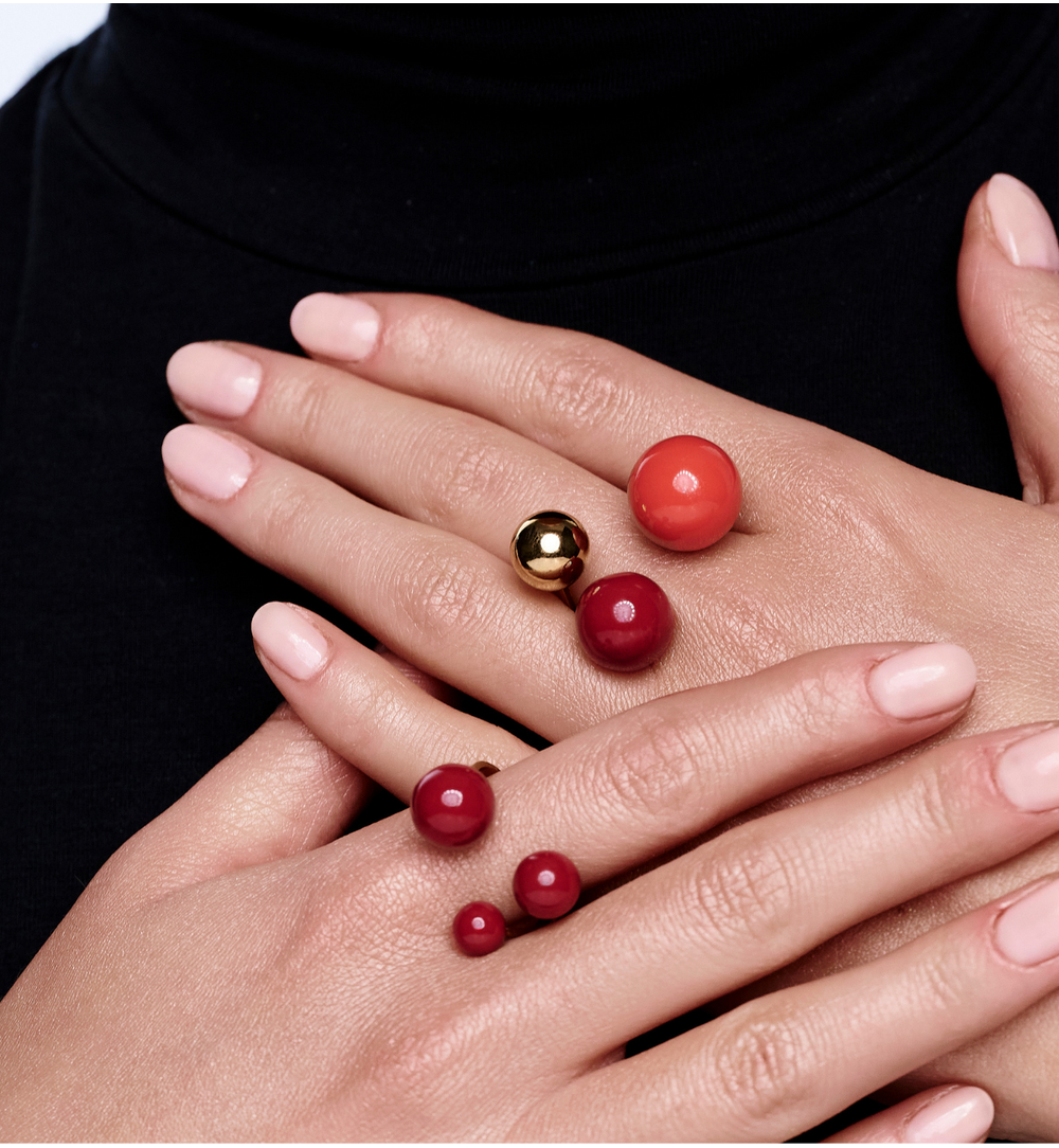 Pierścionek z kulkami w odcieniach pomarańczowego i bordowego PSA1088