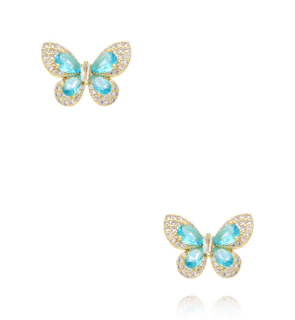 Kolczyki motyle z turkusowymi kryształkami KSS2245