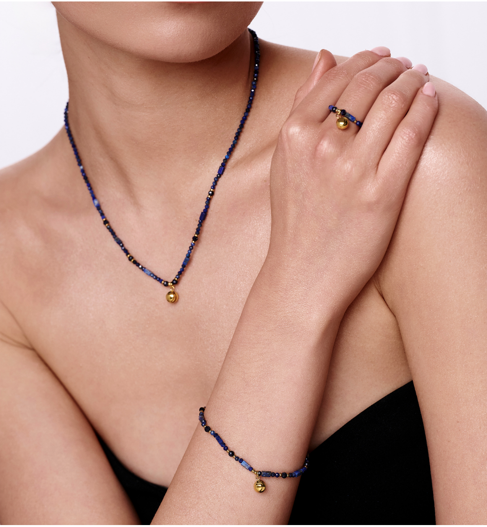 Naszyjnik granatowy z lapisami i turmalinami NTW1389