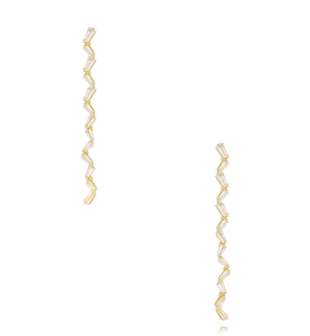 Kolczyki z transparentnymi kryształkami długie złote KSS2180