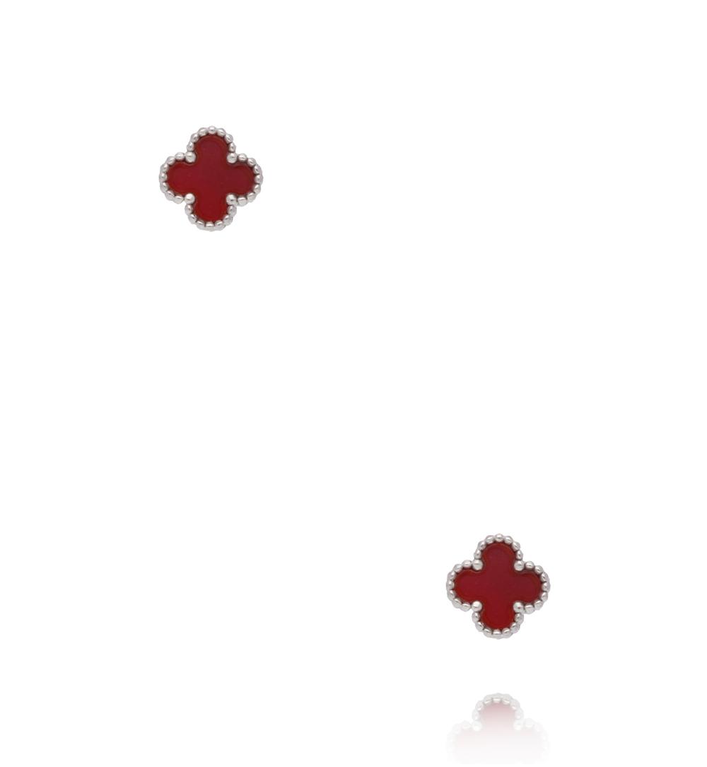 Kolczyki koniczynki z bordową emalią srebrne KSY0600