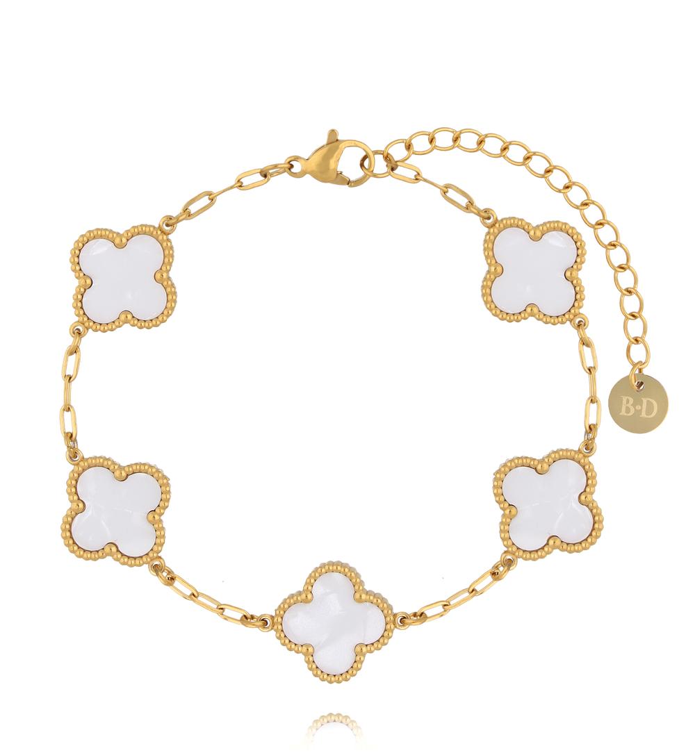 Bransoletka złota z koniczynkami z masy perłowej BSY0554