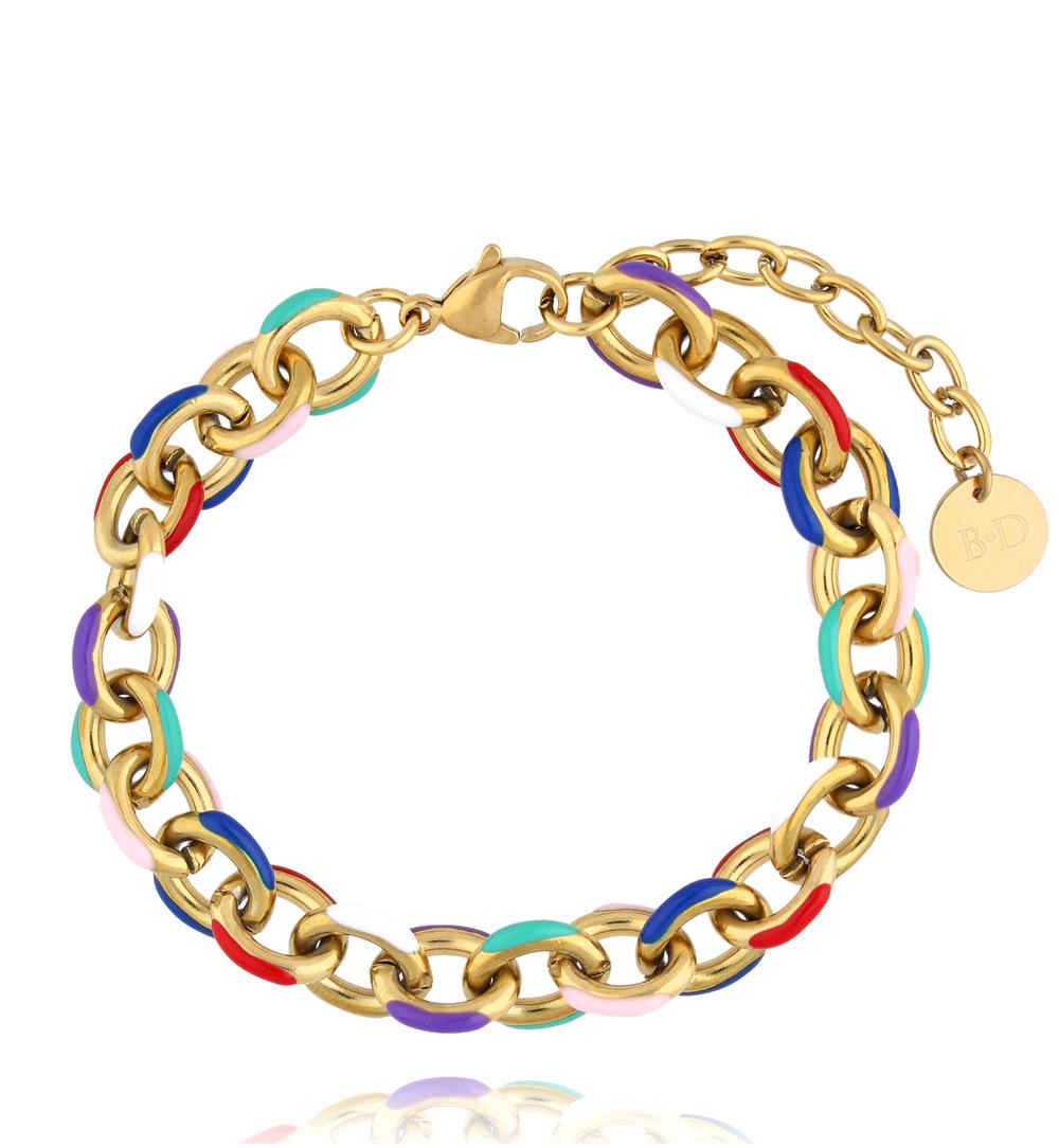 Bransoletka złota z kolorowym łańcuchem Multicolor BSA0685
