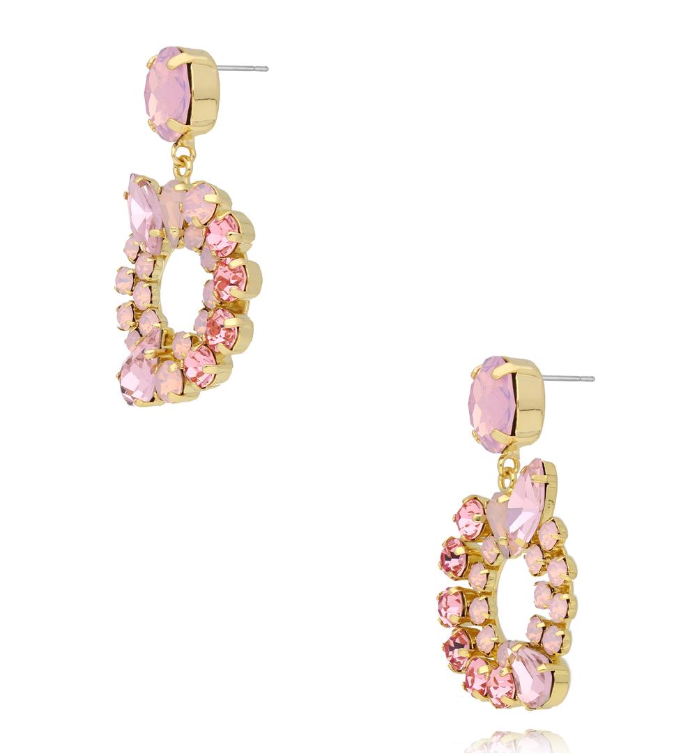 Kolczyki złote wiszące z różowymi cyrkoniami KSS2216
