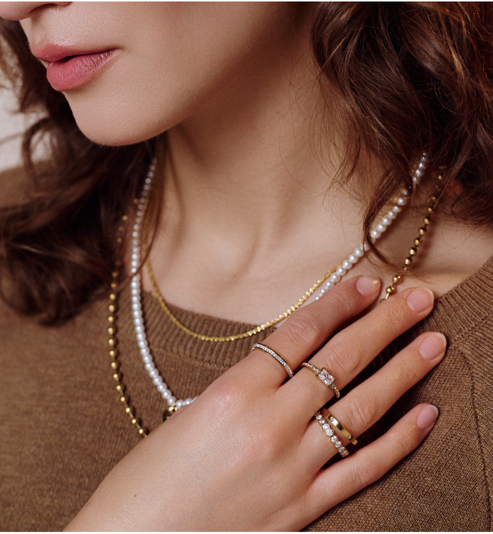 Zestaw trzech pierścionków w złotym wykończeniu z cyrkoniami PSY0127