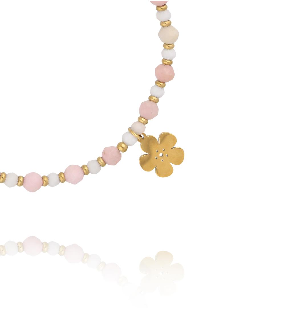 Bransoletka z różowego opalu z zawieszką kwiatka BTW3702