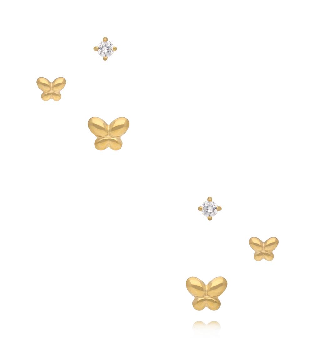 Zestaw kolczyków złoconych z motylkami i cyrkoniami KSY0427