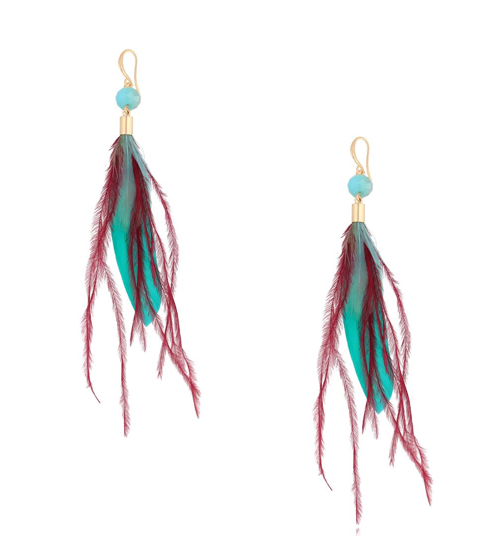Kolczyki turkusowe z piórkami Boho Feathers KFF0093