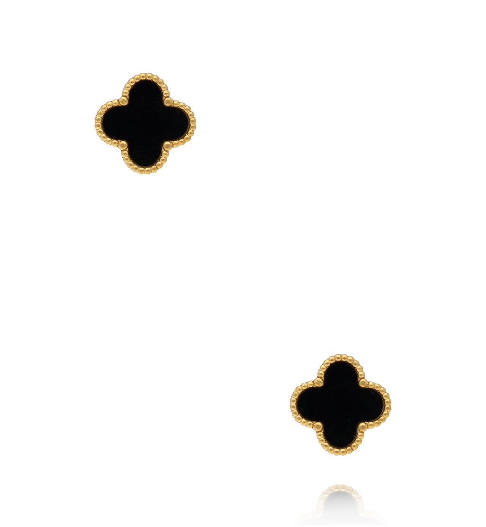 Kolczyki koniczynki z czarną emalią w złotej oprawie KSY0661