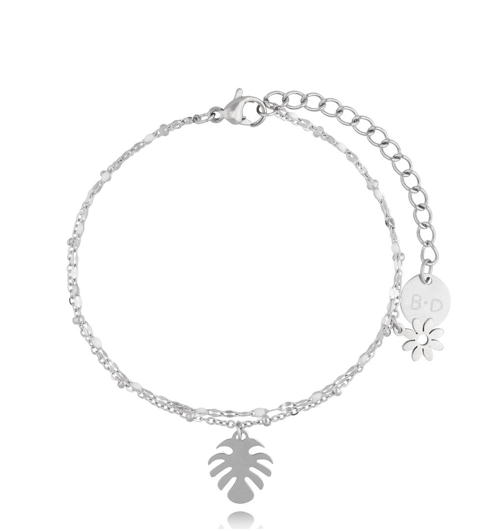 Bransoletka srebrna z liściem monstery Summer Love BSY0016