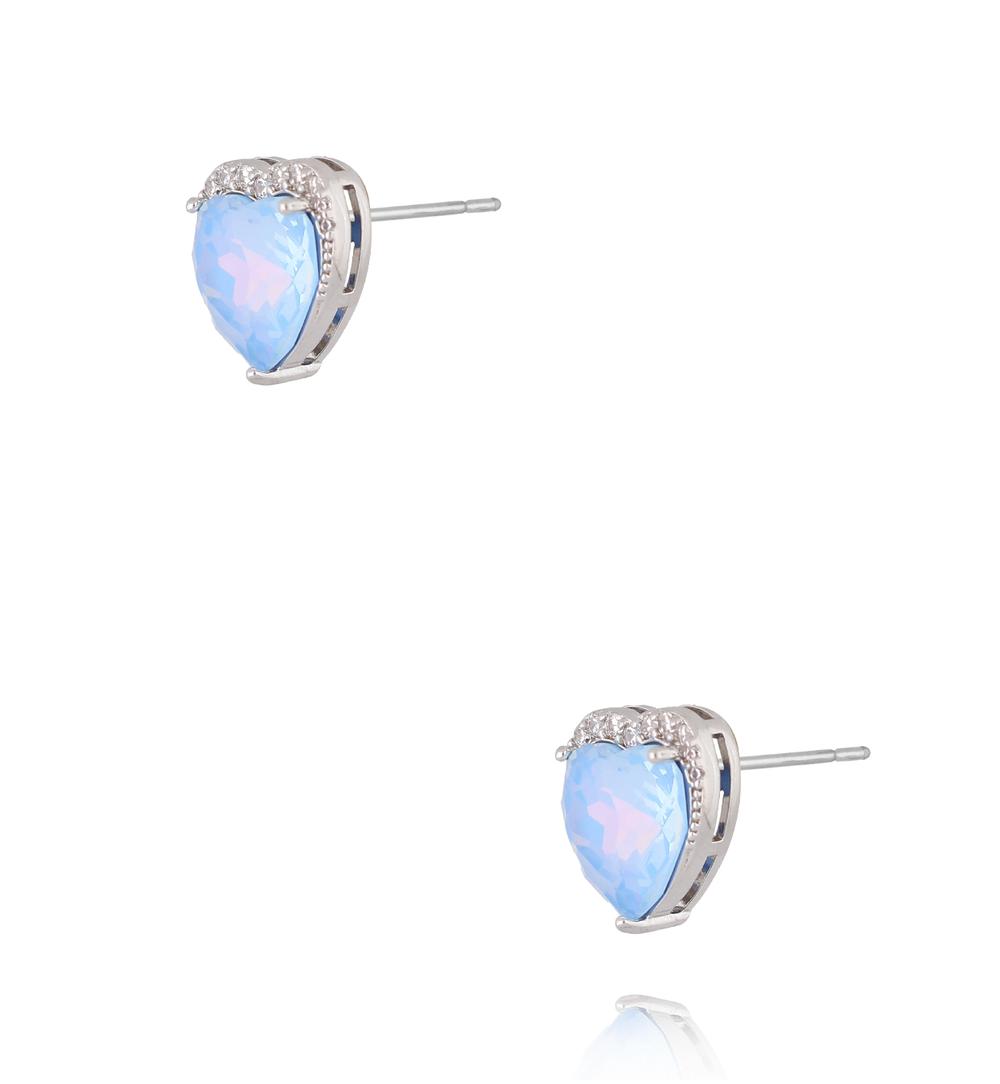 Kolczyki srebrne serca z niebieskim opalizującym kryształem KSS2287