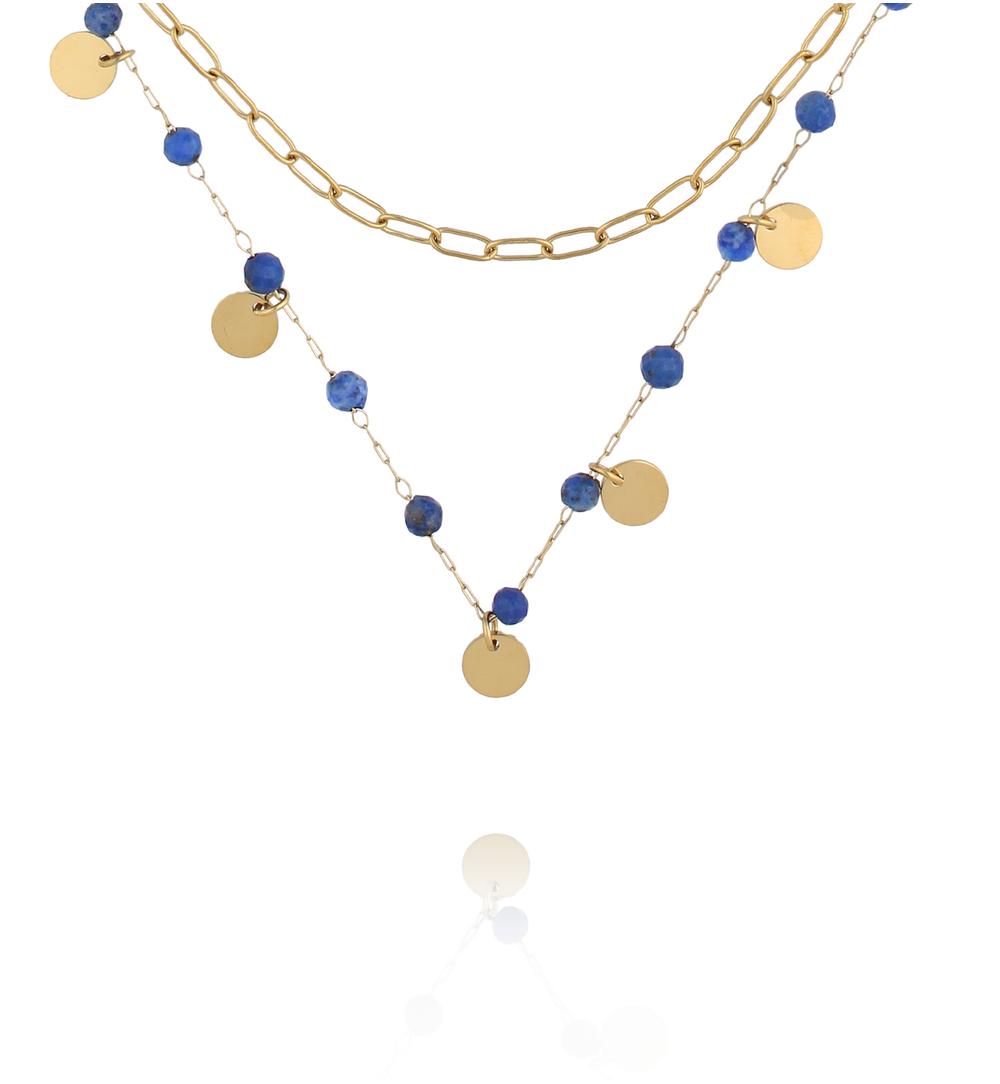Naszyjnik warstwowy ze złoceniem i lapis lazuli NEA0098