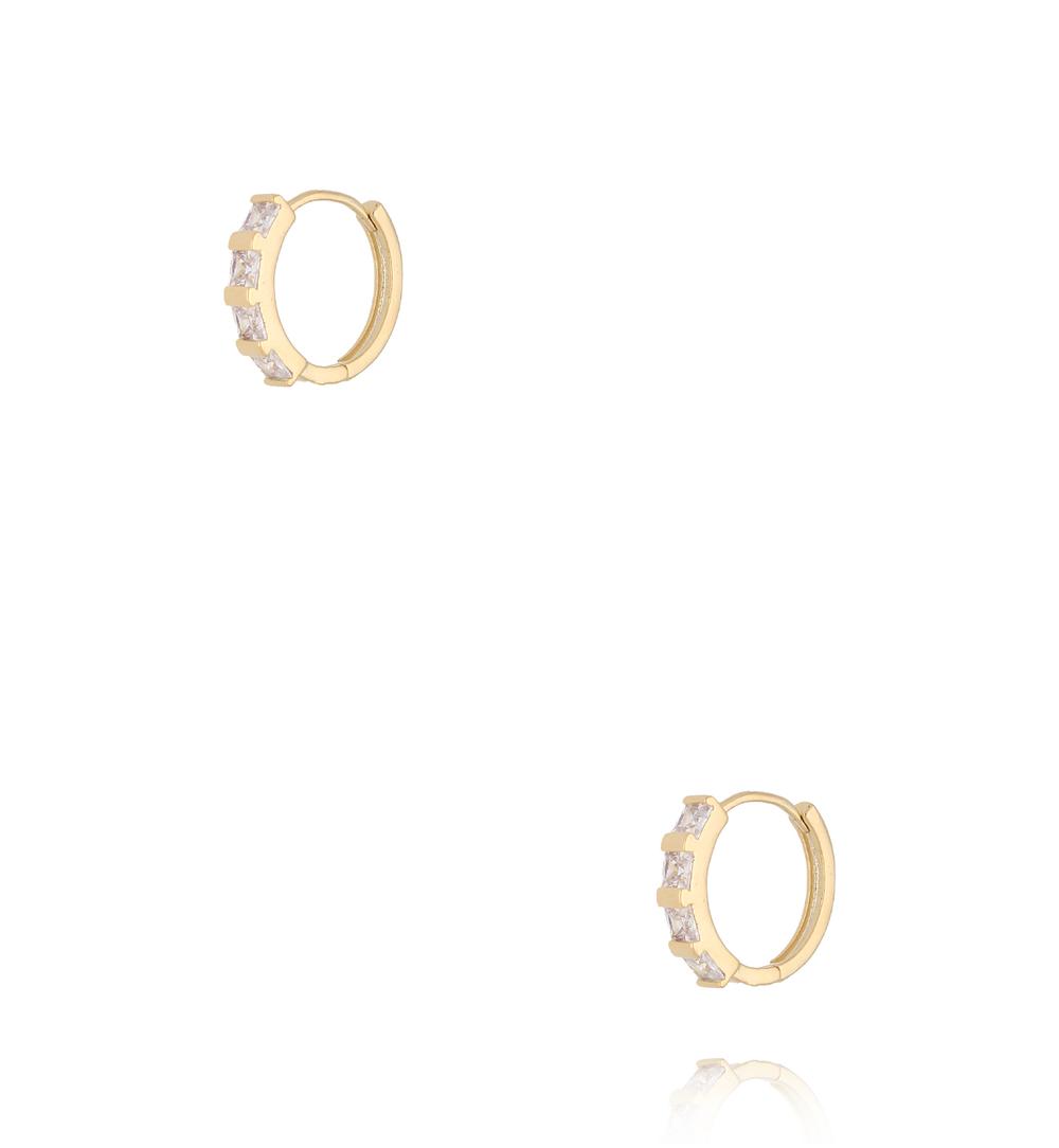 Zestaw złoconych kolczyków kółek z cyrkoniami i perełkami KLU0172