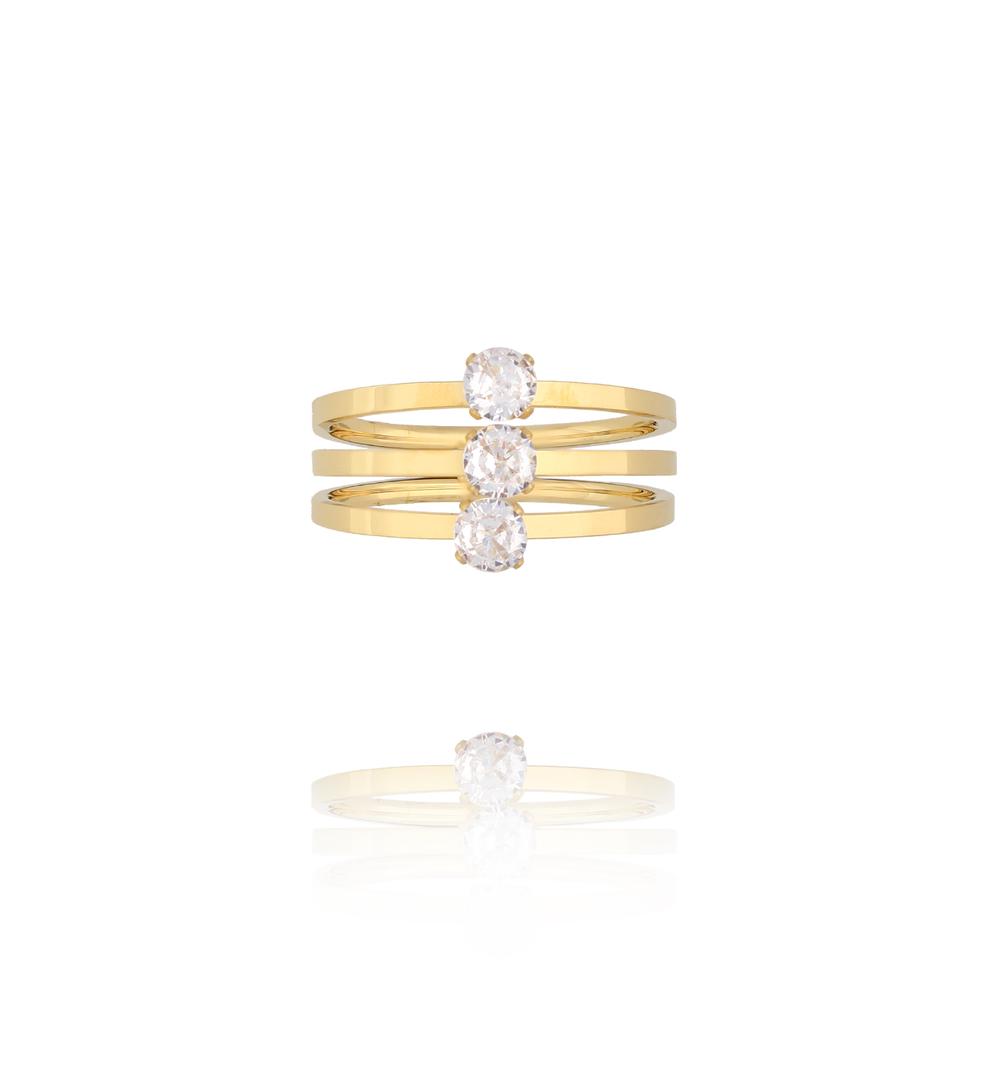 Pierścionek potrójny w złotym wykończeniu z trzema cyrkoniami PSY0121