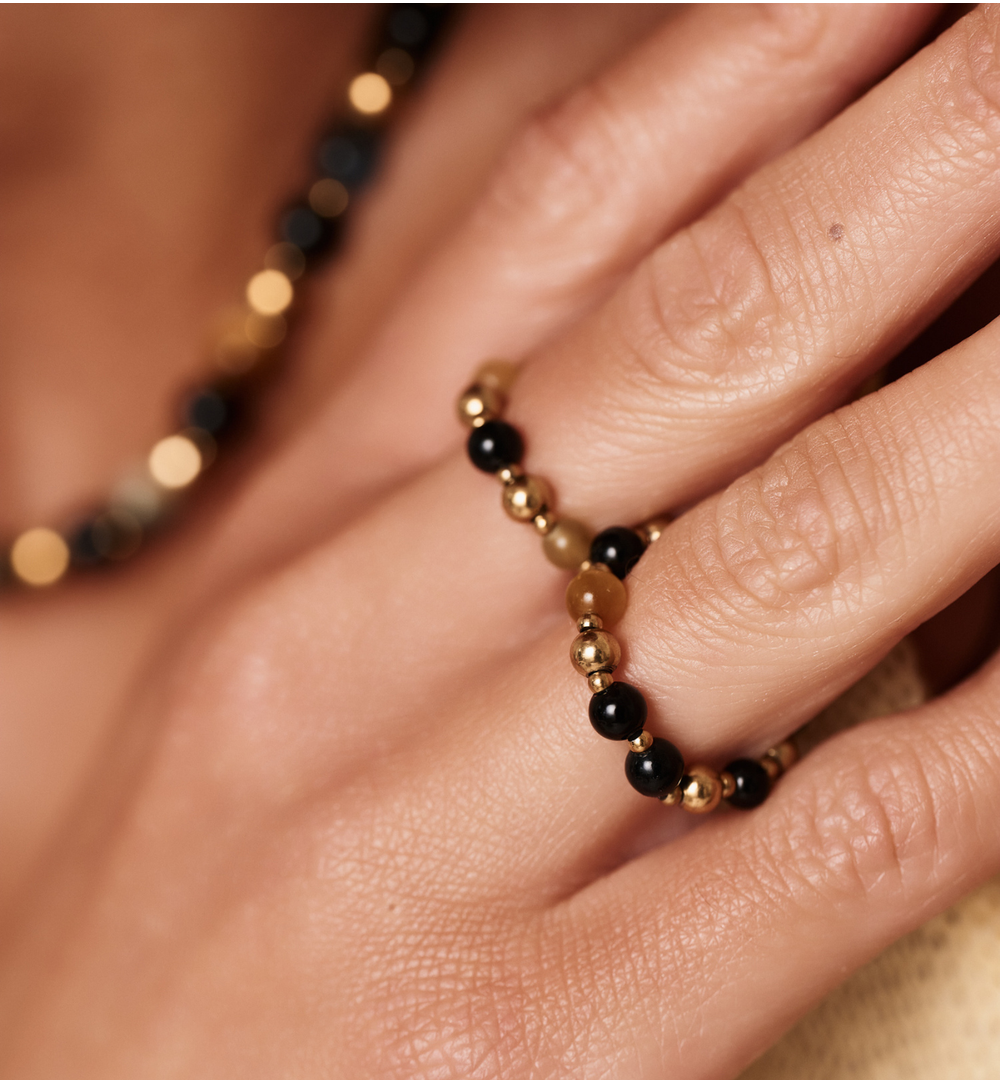 Pierścionek z agatami i tygrysim okiem PPA0057