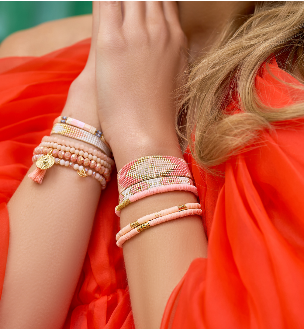 Bransoletka brzoskwiniowo biała Intrecciato BSC1879