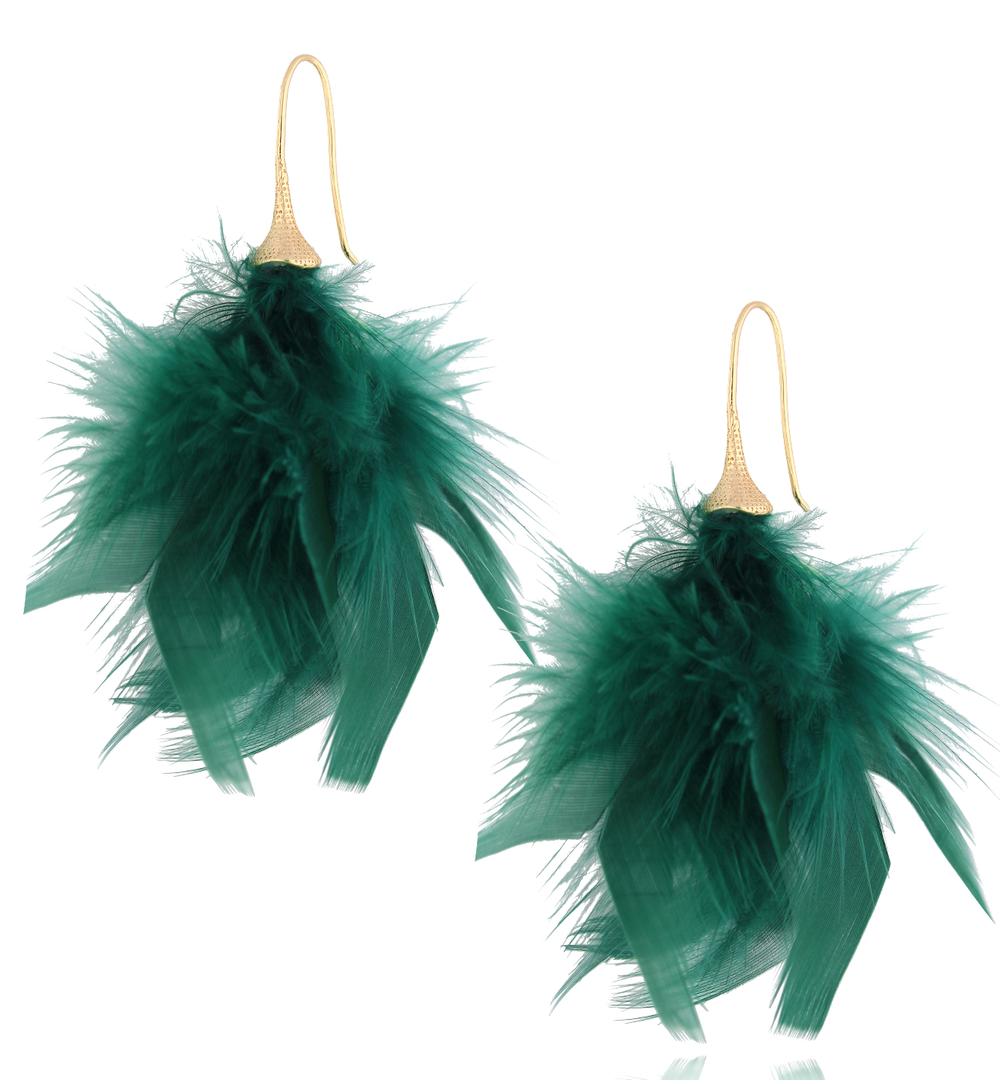Kolczyki zielone z piórkami Pelkha KFF0027