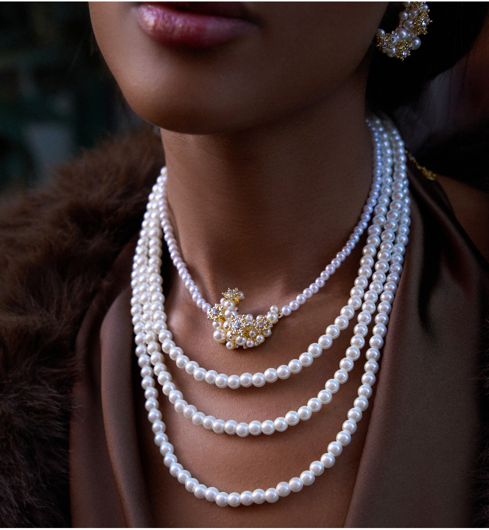 Naszyjnik złoty ze sztucznymi perłami Basic Pearls NPE0168