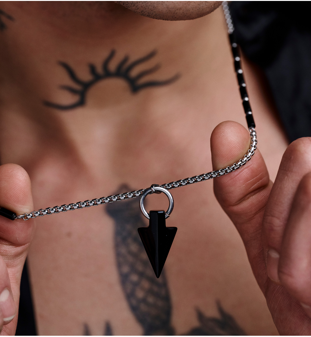 Naszyjnik męski czarno srebrny Drystan NMITC0084