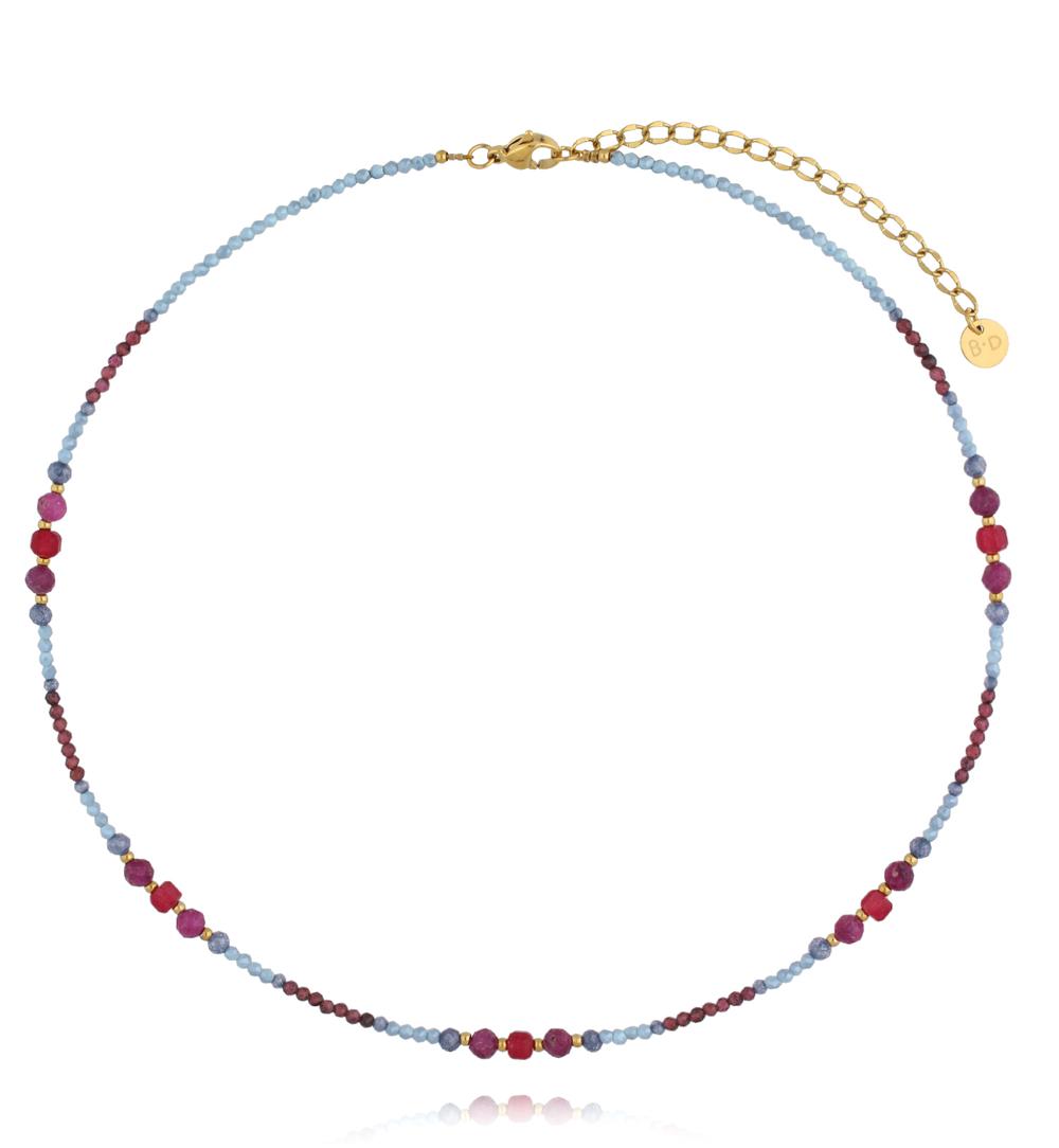 Naszyjnik z granatu, rubinu, czerwonego agatu i niebieskiego cyrkonu NTW1576
