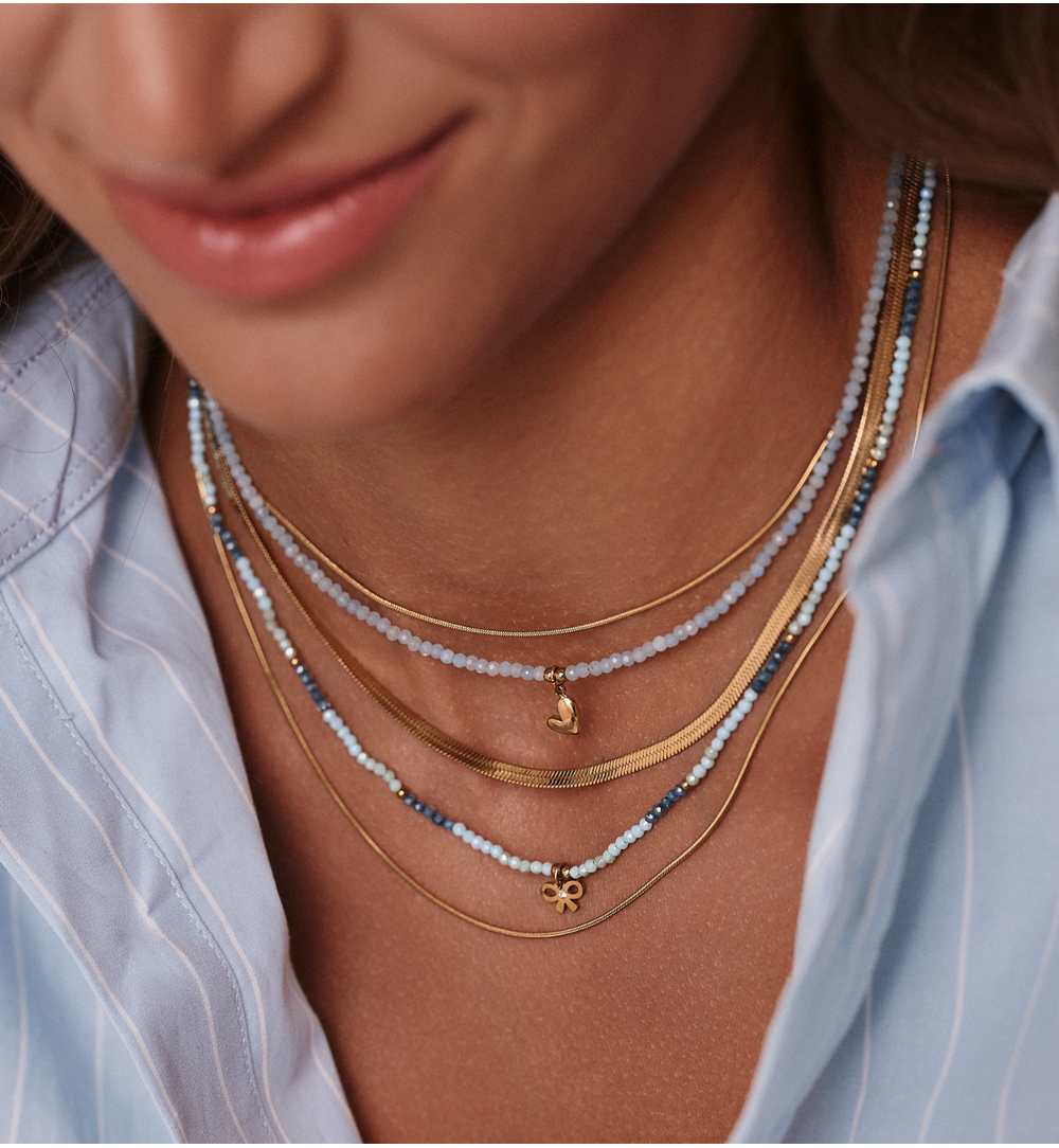 Zestaw subtelnych naszyjników w odcieniach błękitu i złota ZN0018