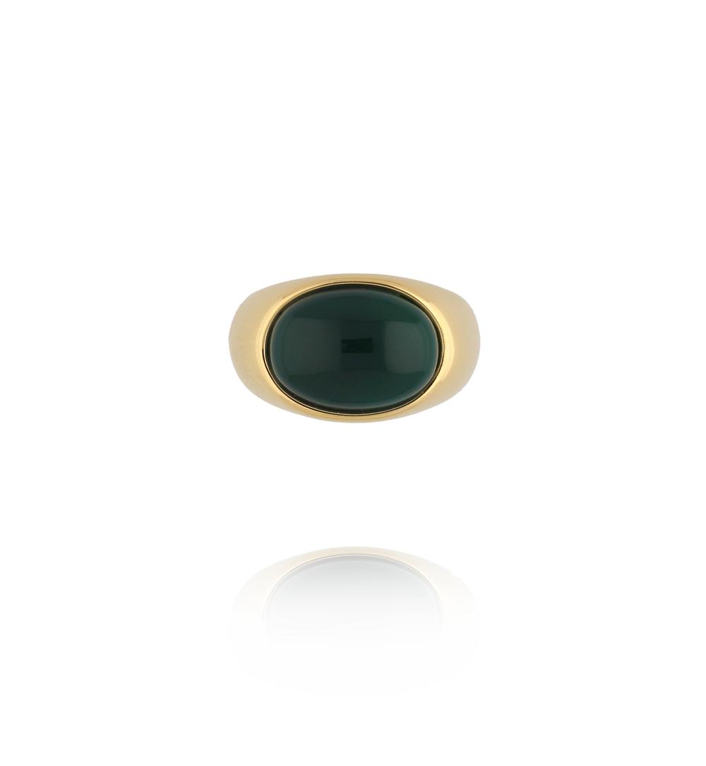 Pierścionek złoty z zielonym agatem PSA1098