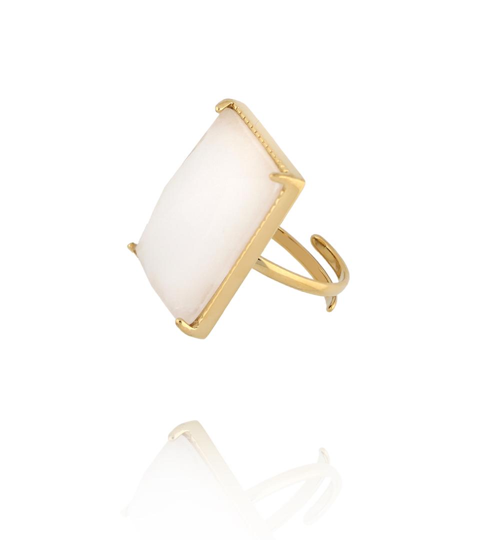 Pierścionek z białym kamieniem w złotej oprawie PEA0041