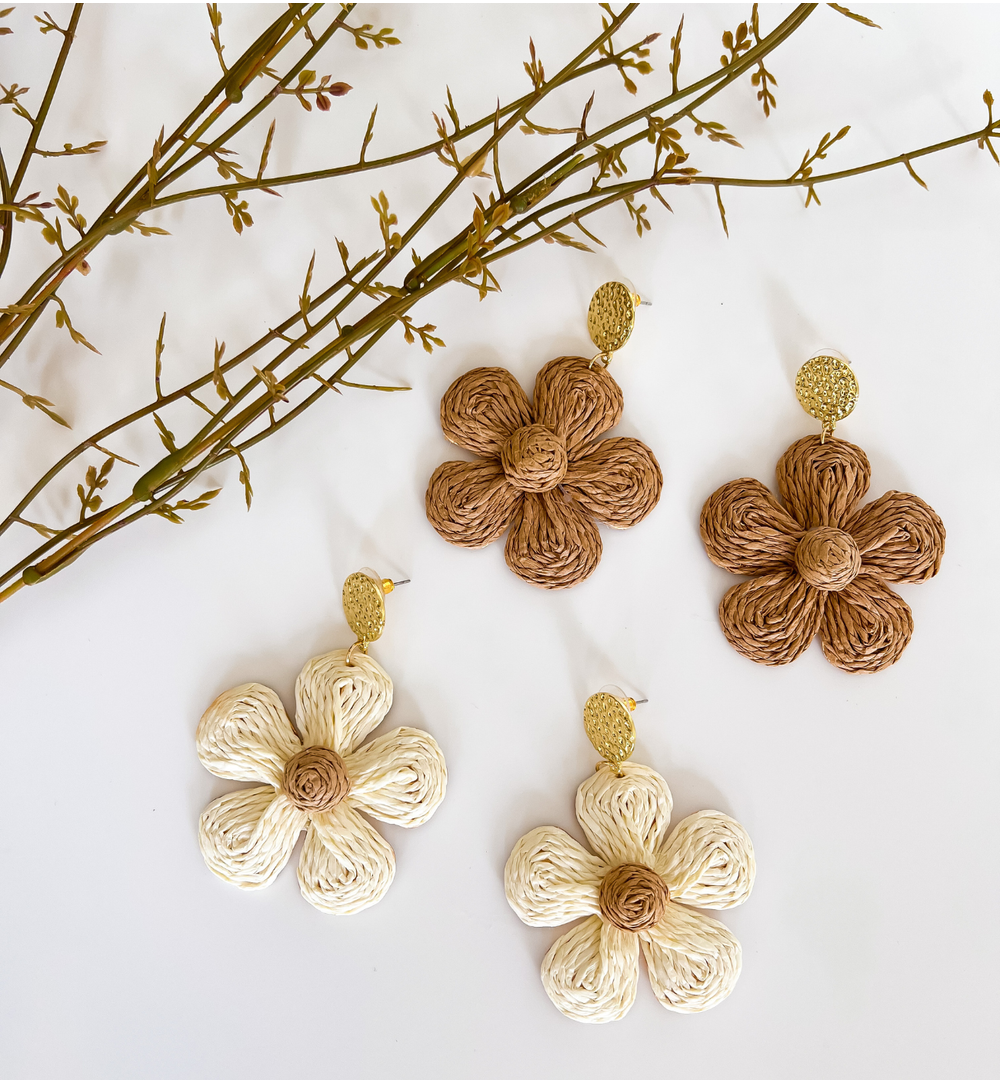 Kolczyki kremowe ze sznurkiem Summer Flower KSO0015