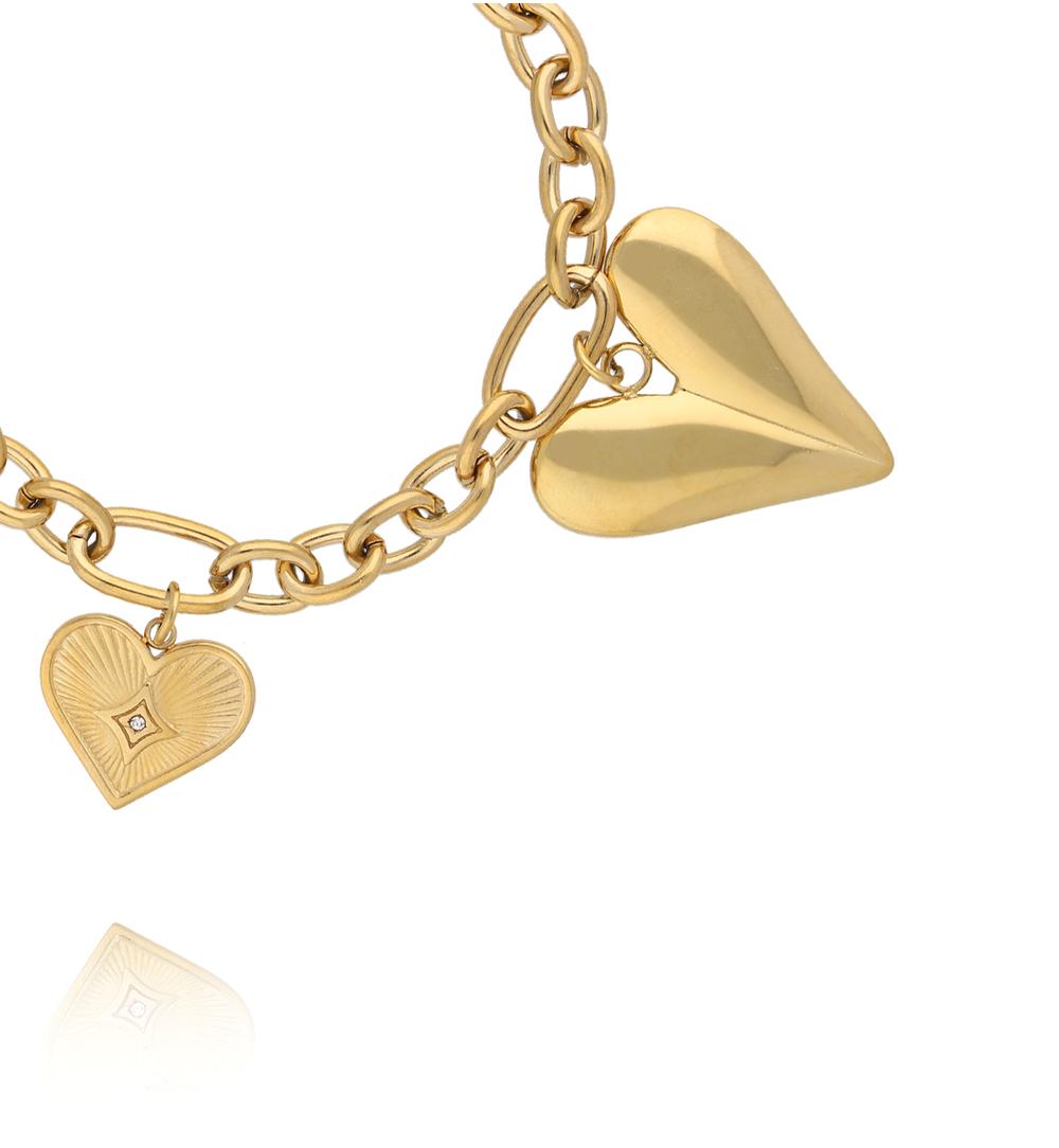Bransoletka złota na łańcuszku z wiszącymi sercami BEA0055