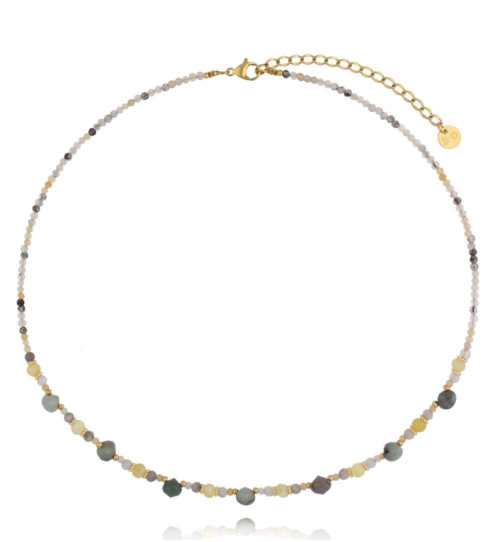 Naszyjnik z kwarcu rutylowego, żółtego opalu i tygrysiego oka NTW1571