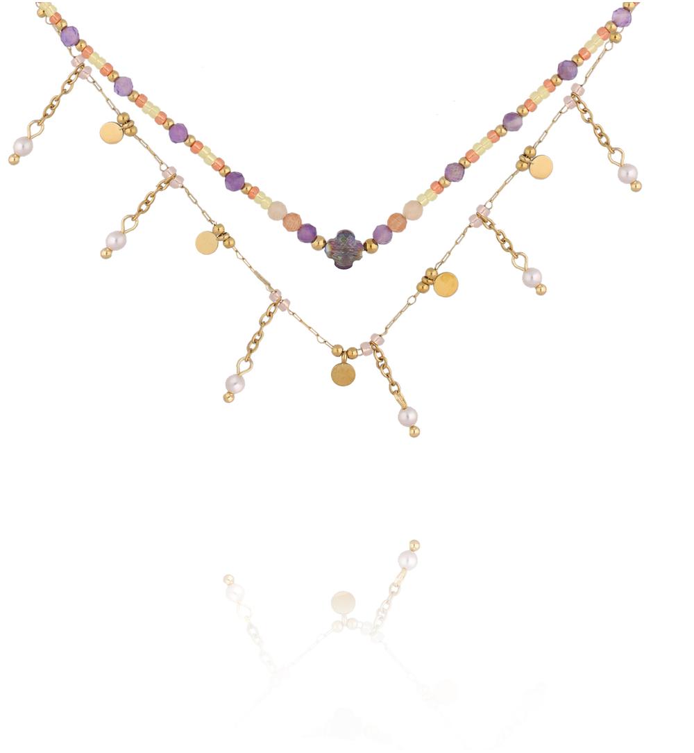 Naszyjnik z ametystami ze stali szlachetnej NSY0829