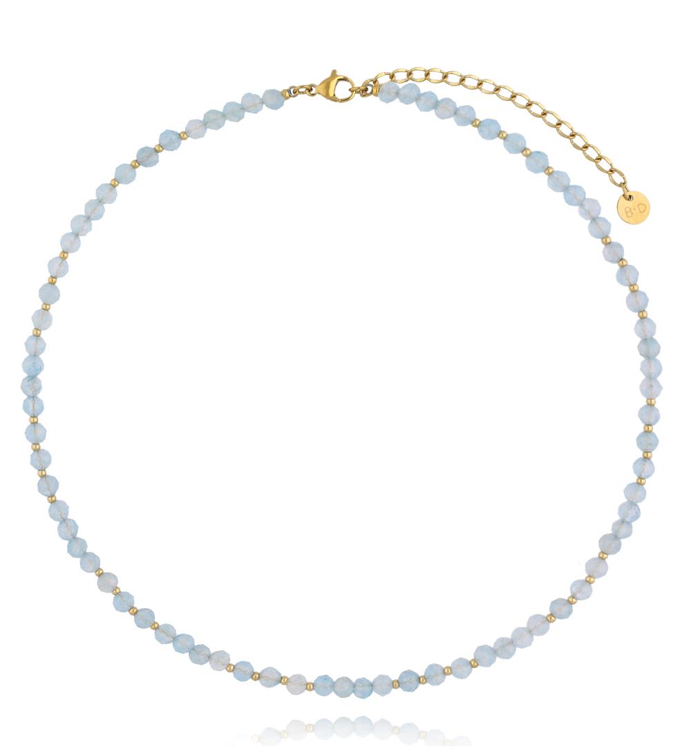 Naszyjnik z niebieskiego jadeitu z pozłacanymi detalami NPA1577