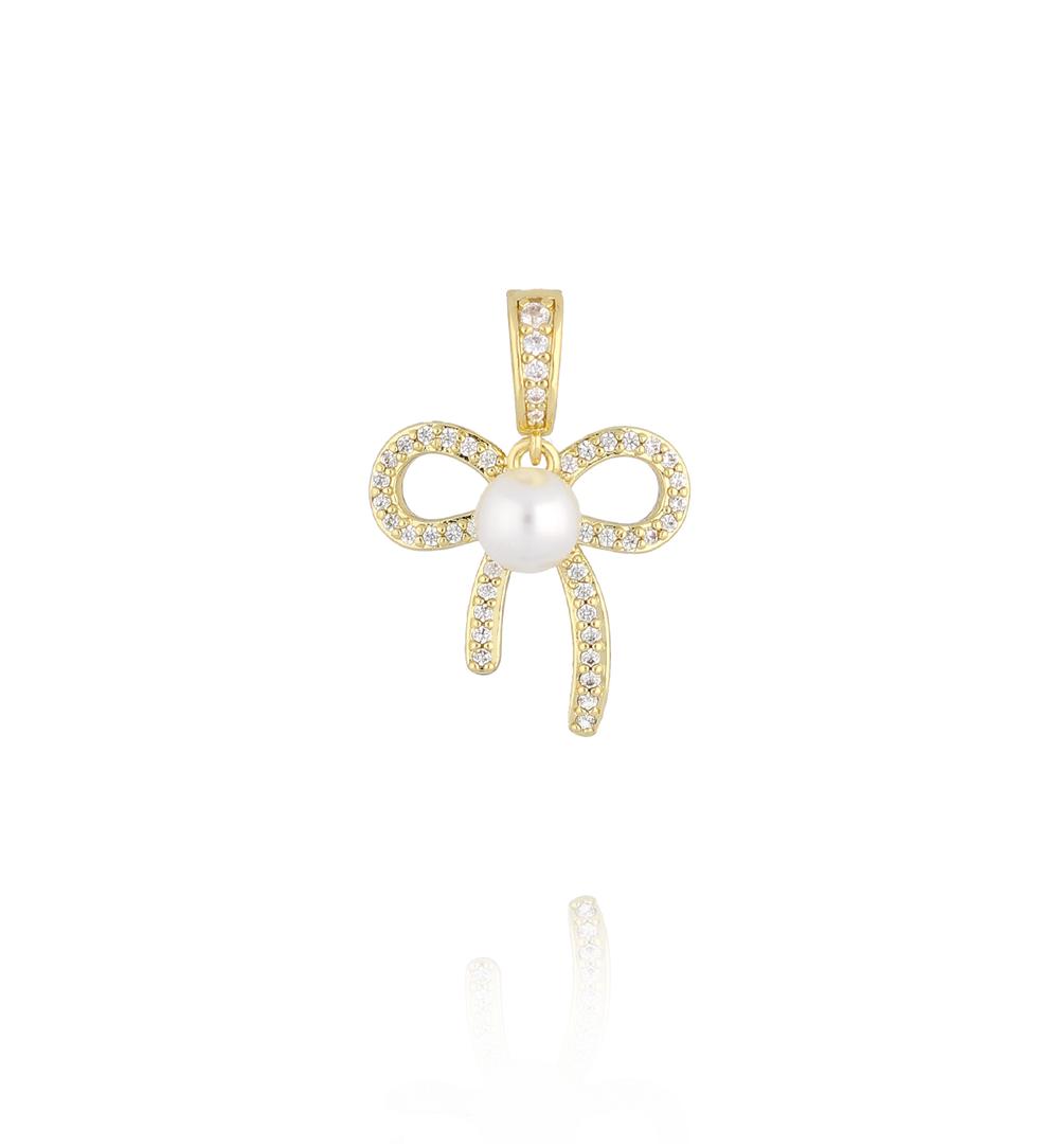 Charms złota kokardka z perłą i cyrkoniami CHSS0052