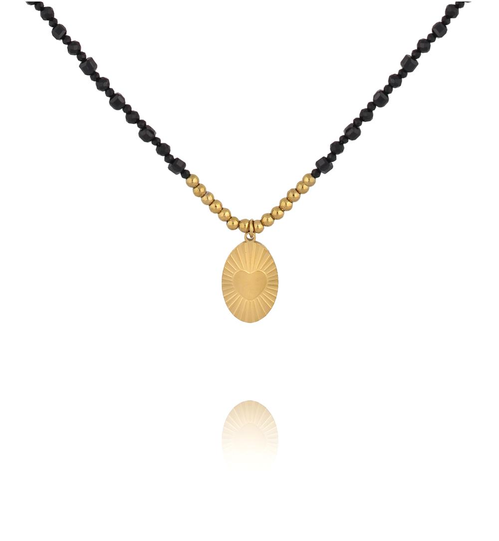 Naszyjnik z turmalinów z pozłacaną zawieszką serca NTW1619