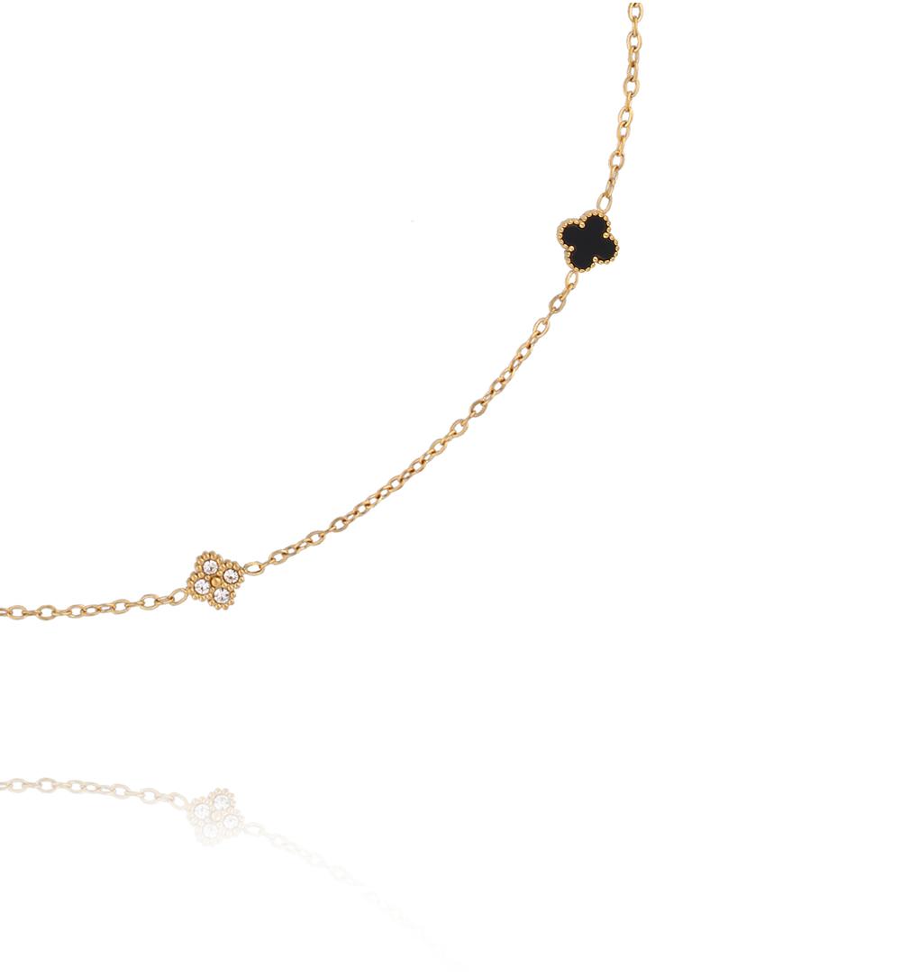 Naszyjnik złoty z czarnymi koniczynkami i cyrkoniami NSY0743