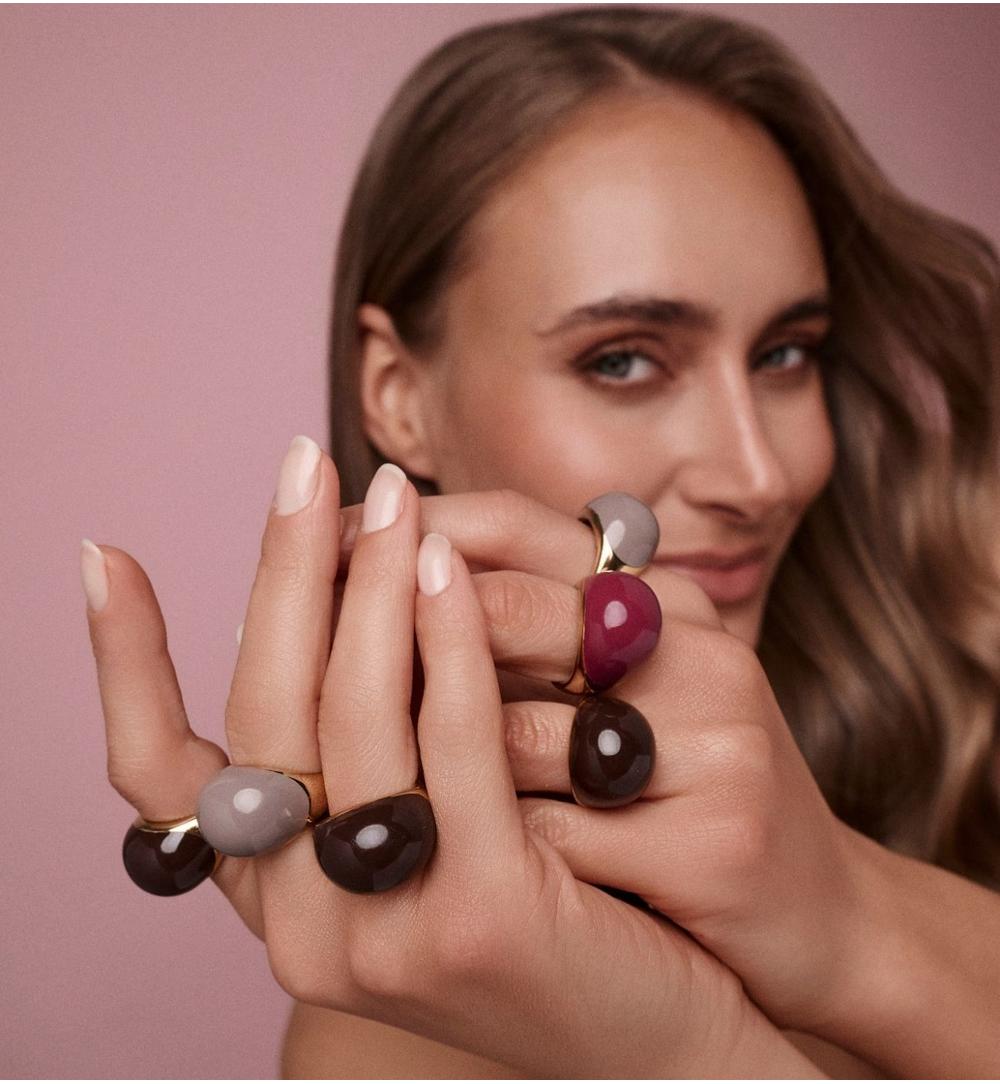 Pierścionek złoty z bordową emalią PSA1254