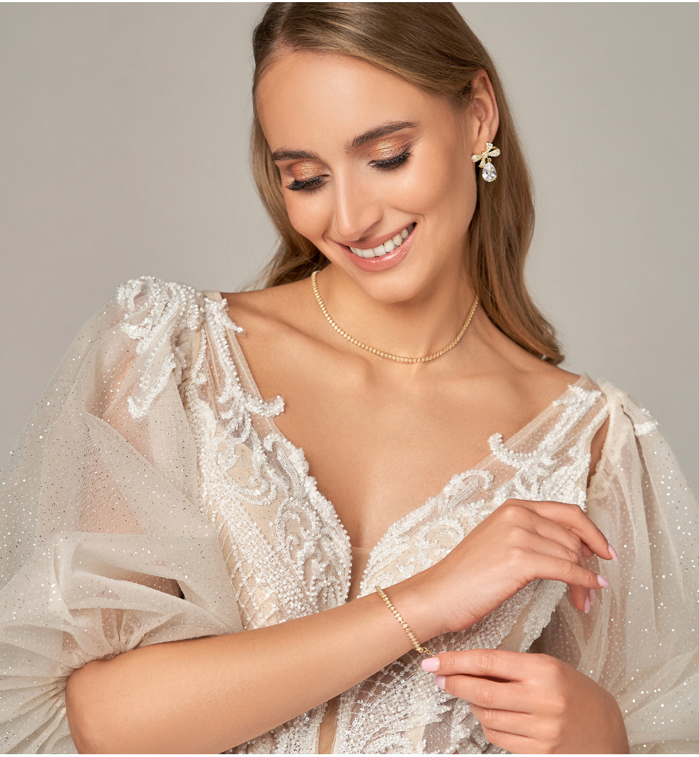 Bransoletka tenisowa złota z kryształkami Kate 17 cm BSS0097