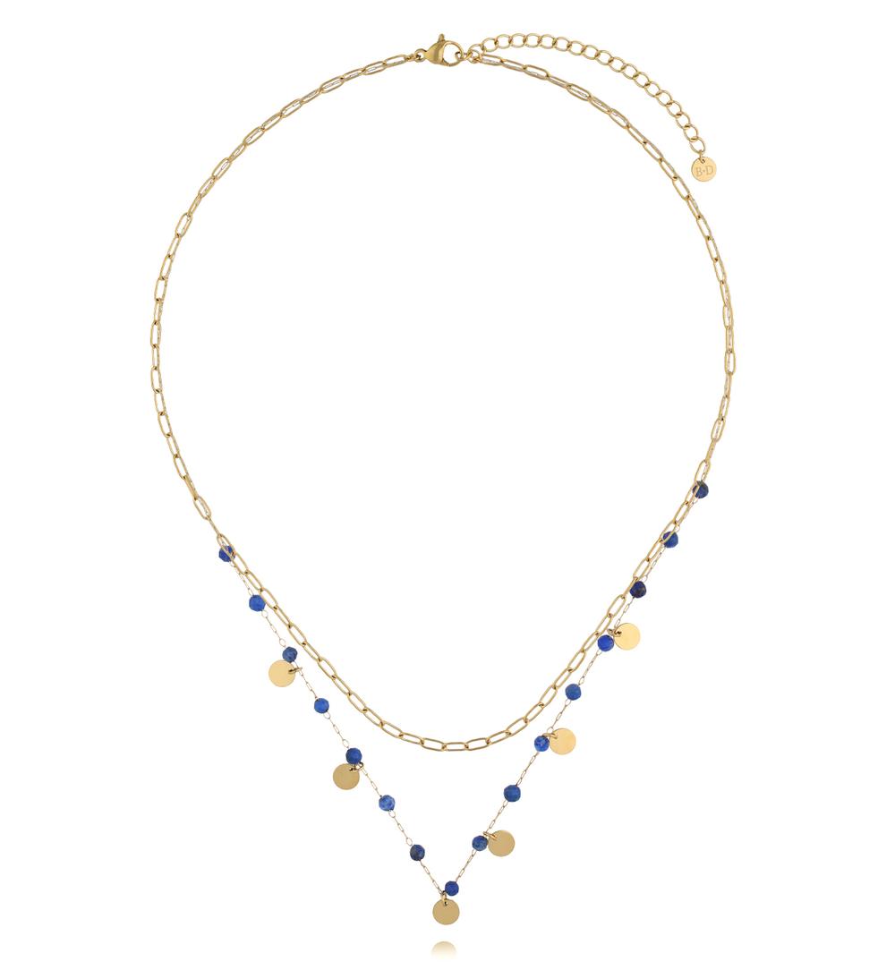 Naszyjnik warstwowy ze złoceniem i lapis lazuli NEA0098