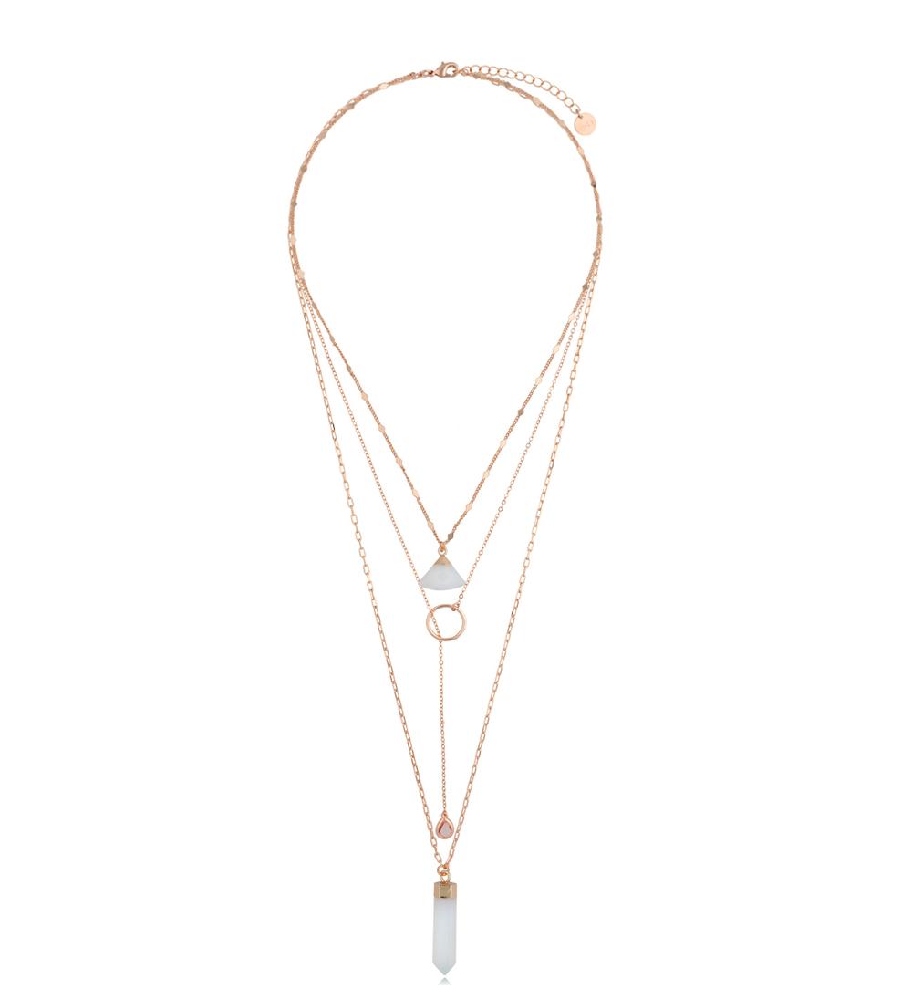 Naszyjnik z opalami syntetycznymi różowe złoto  Especialy NLB0207