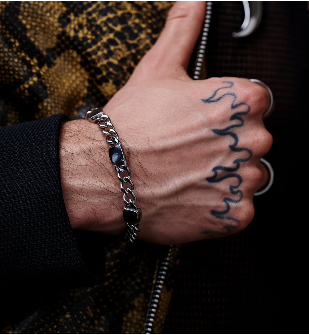 Bransoletka męska srebrna z czarnymi agatami BMITC0938