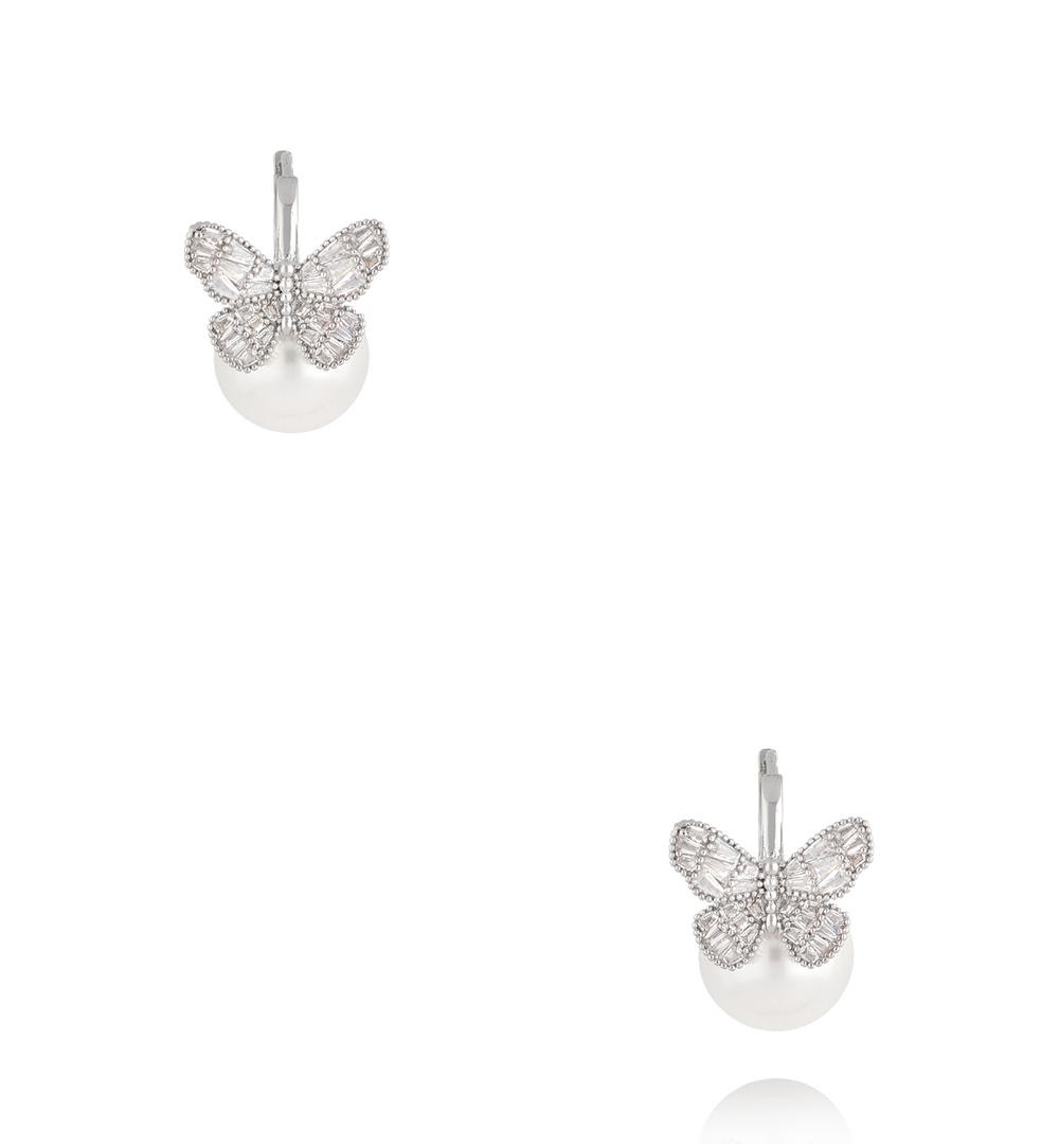 Kolczyki srebrne z perłami i motylkami KSS2175