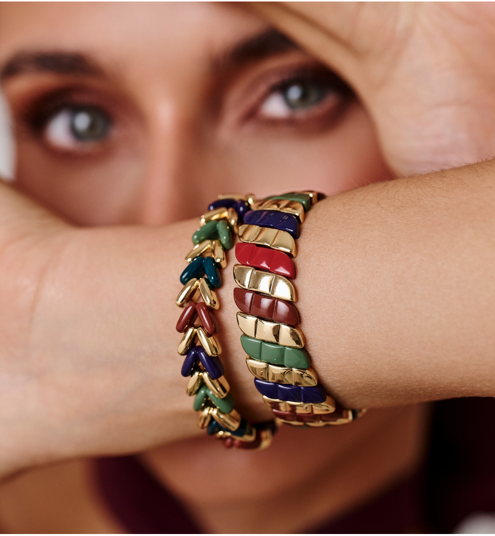 Bransoletka zielono granatowo bordowa w jodełkę BCR0062