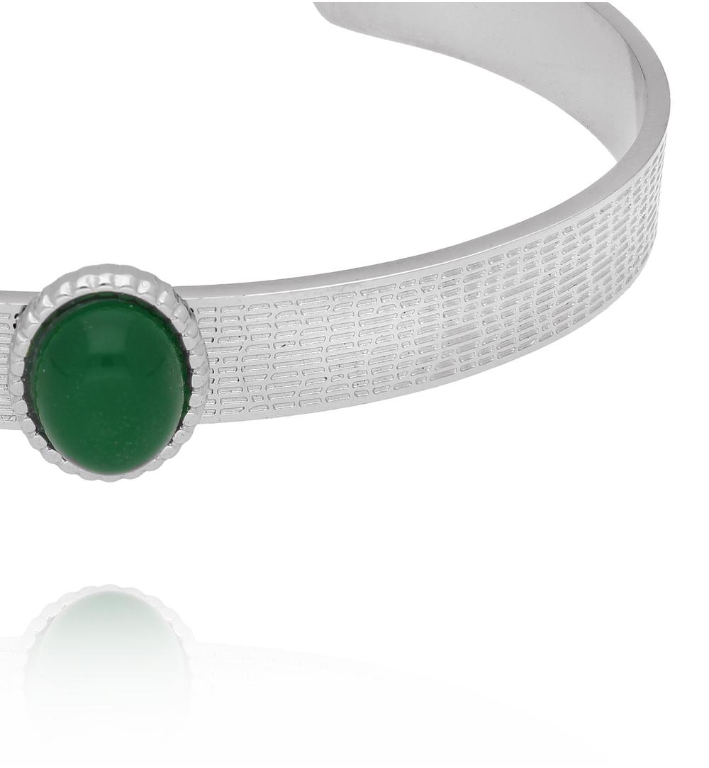 Bransoleta srebrna open cuff z zielonym awenturynem BSY0479