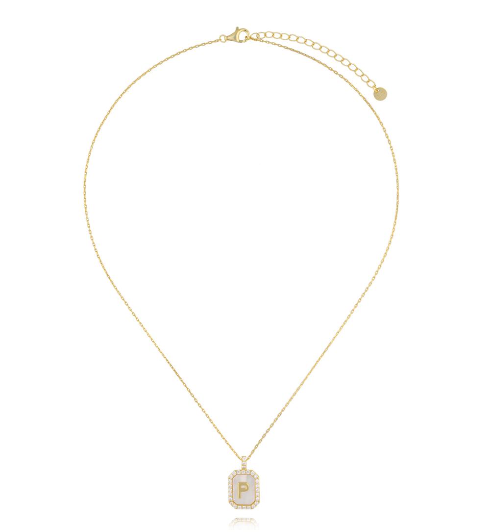 Naszyjnik z literką P na perłowym tle z cyrkoniami NCA0108